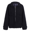 Faux lambswool oversized jacket coat Winter black warm hairly jacket Women autumn outerwear-4