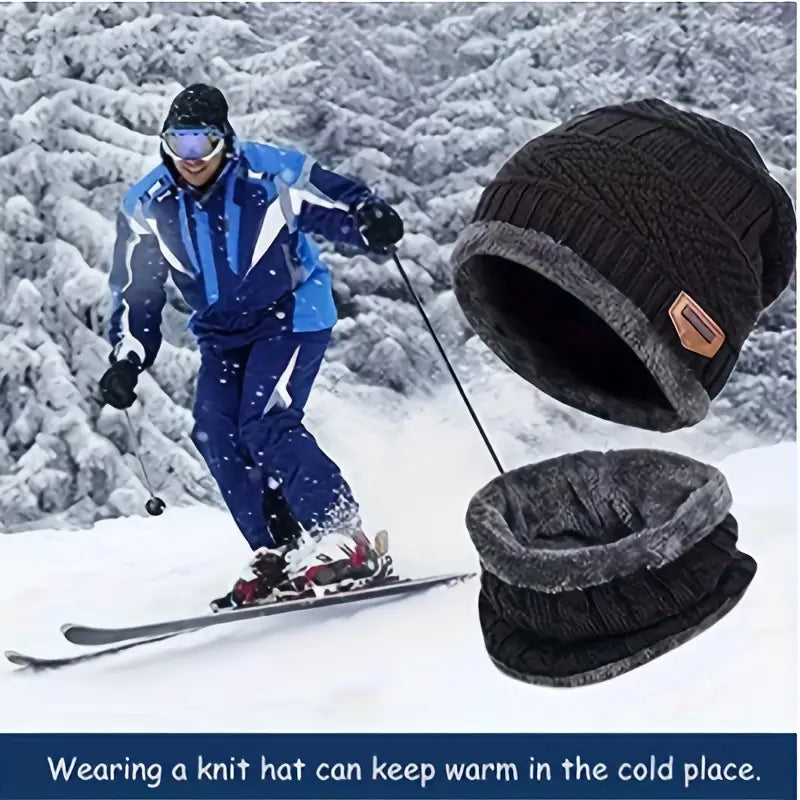 Winter Outdoor Riding Set: Hat, Gloves, and Scarf - Black-1