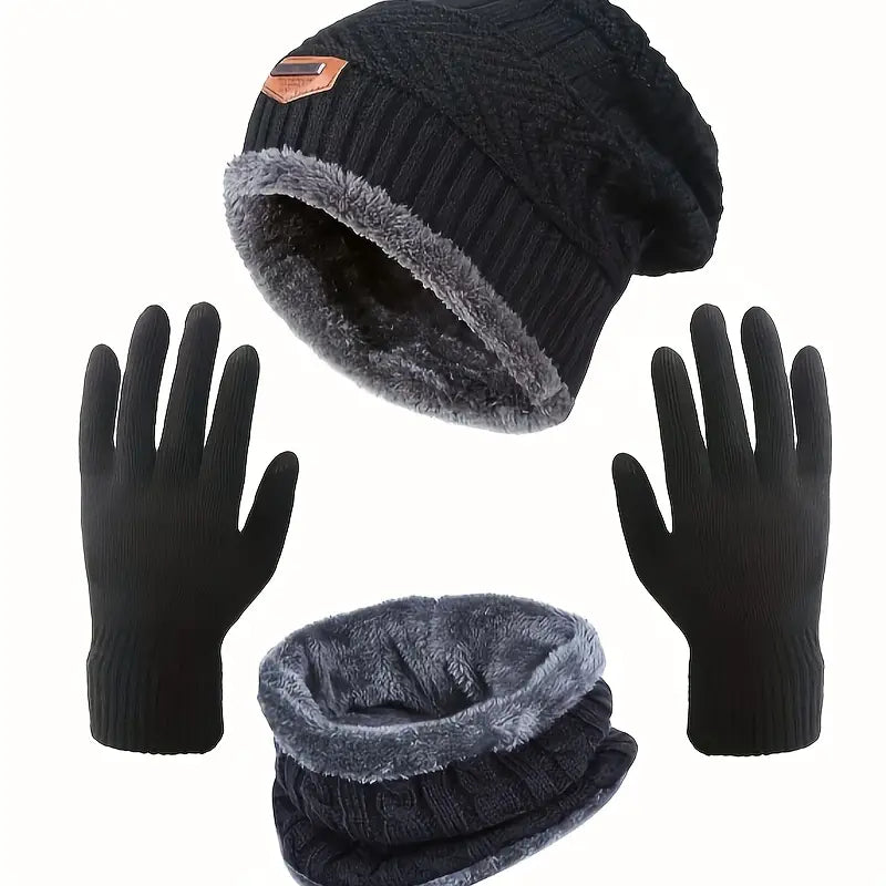 Winter Outdoor Riding Set: Hat, Gloves, and Scarf - Black-0