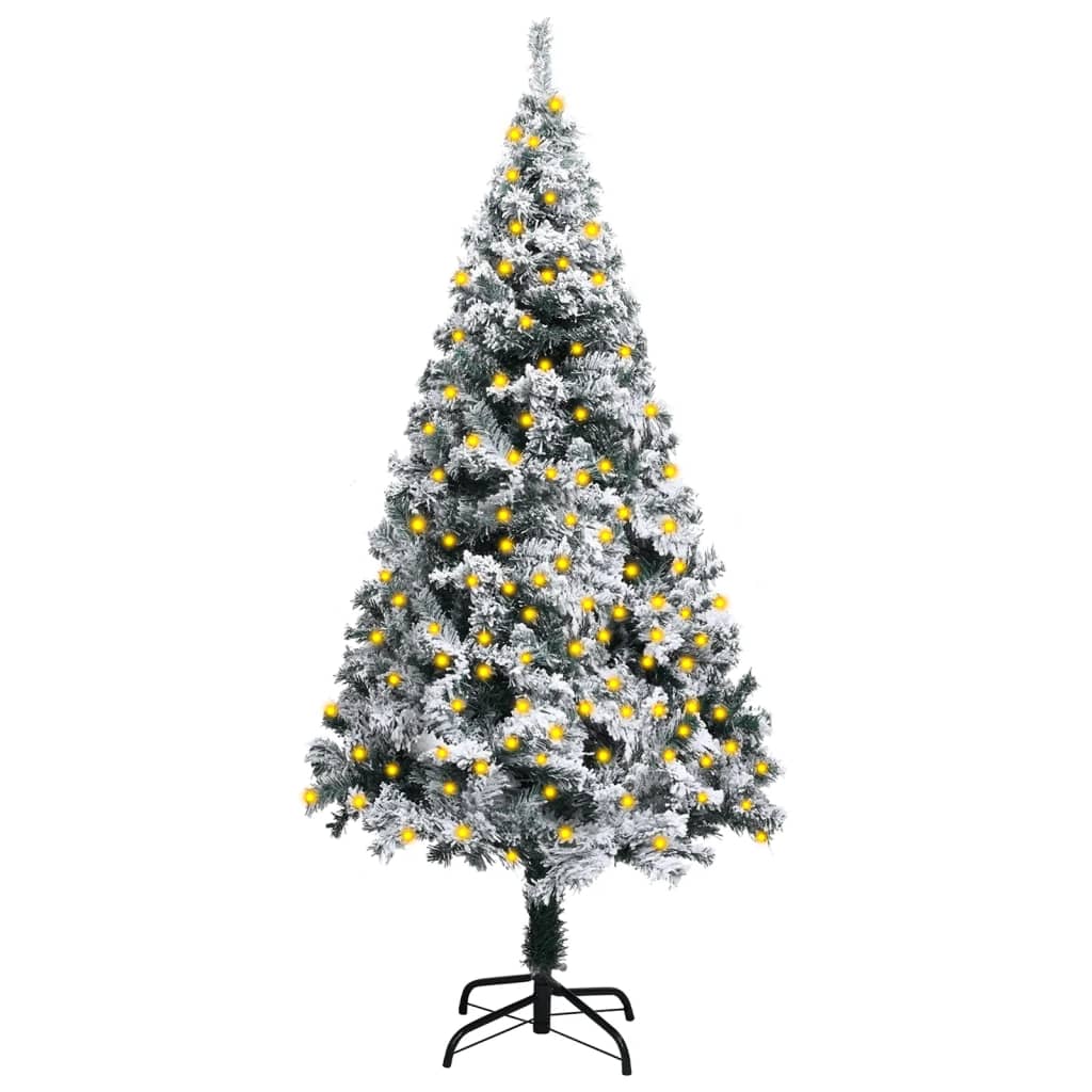 vidaXL Artificial Pre-lit Christmas Tree with Flocked Snow Xmas Tree Green-2