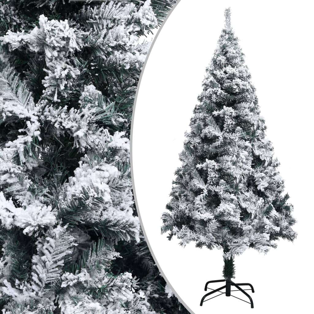 vidaXL Artificial Pre-lit Christmas Tree with Flocked Snow Xmas Tree Green-1