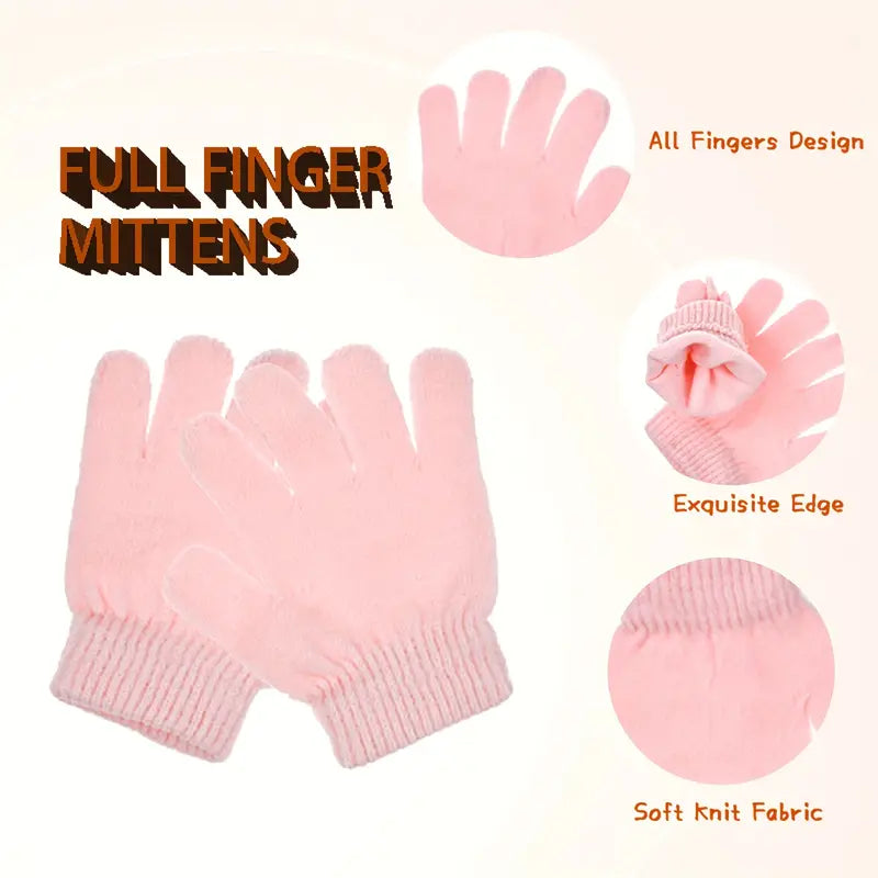 NNETM Cozy Kids' Winter Knitted Hat, Scarf, and Glove Set - Pink-3