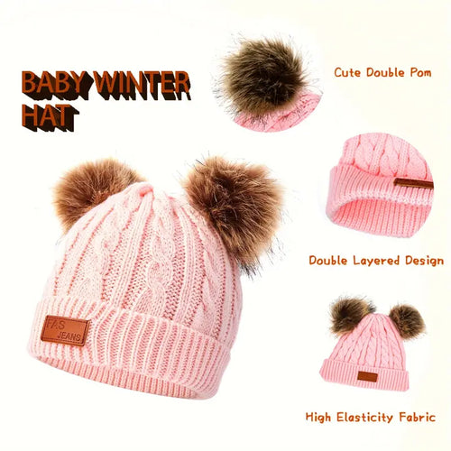 Cozy Kids' Winter Knitted Hat, Scarf, and Glove Set - Pink-1