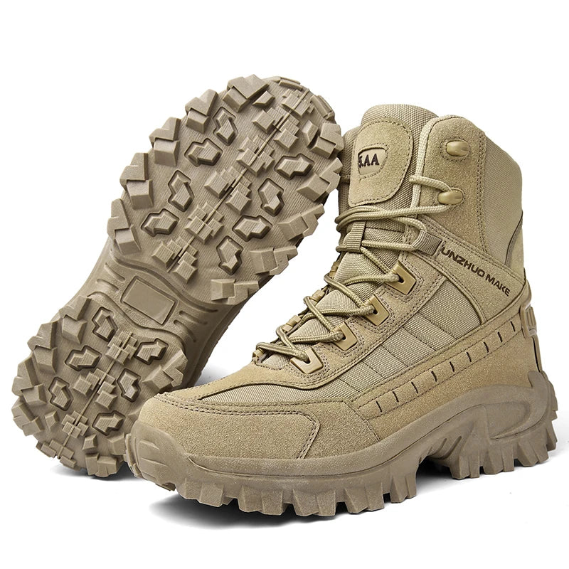 NNEOBA Mens Tactical Desert Combat Ankle Work Boots (Khaki)-0