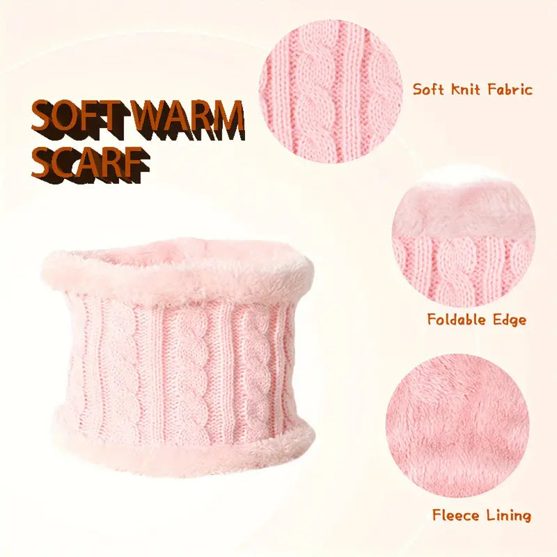 Cozy Kids' Winter Knitted Hat, Scarf, and Glove Set - Pink-2