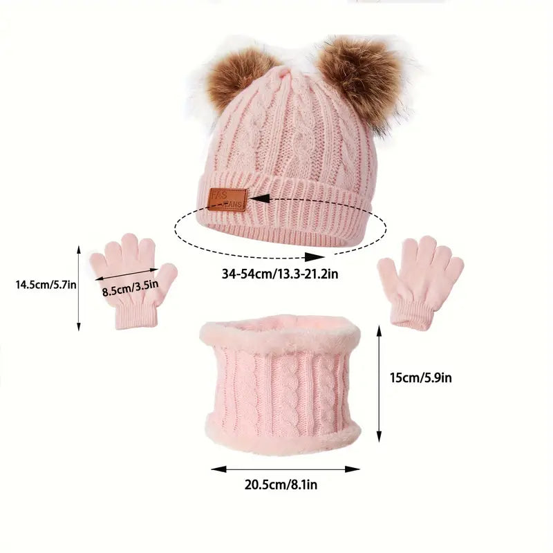 NNETM Cozy Kids' Winter Knitted Hat, Scarf, and Glove Set - Pink-4