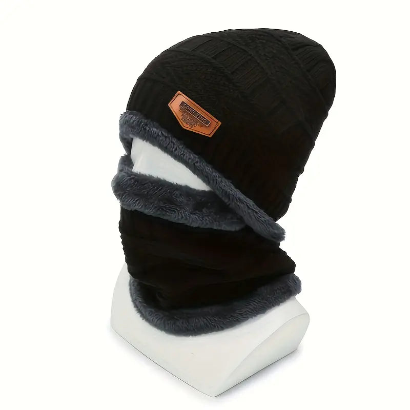 Winter Outdoor Riding Set: Hat, Gloves, and Scarf - Black-2